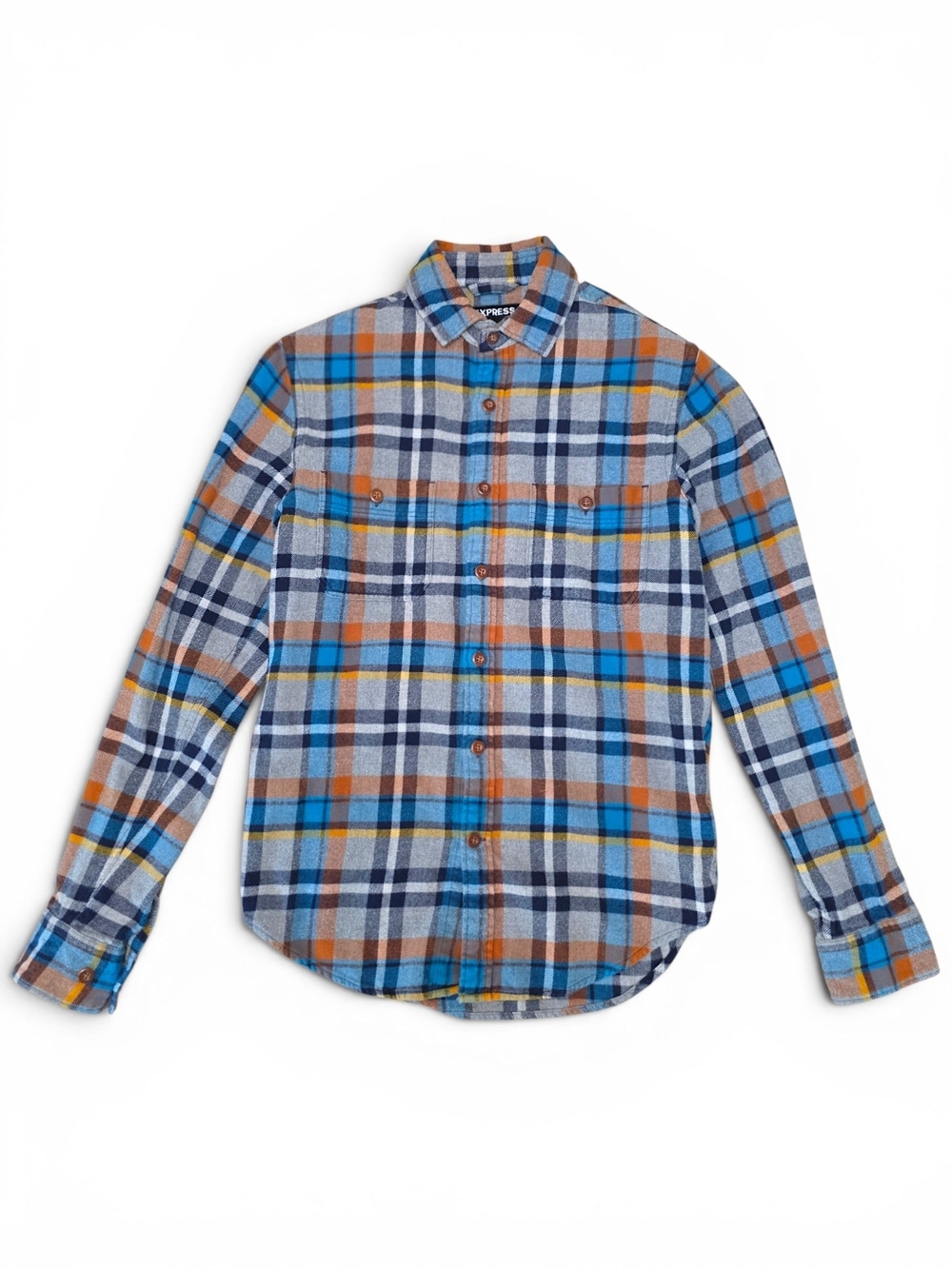 Express Men's Flannel Long Sleeve Button Down Shirt Top Blue